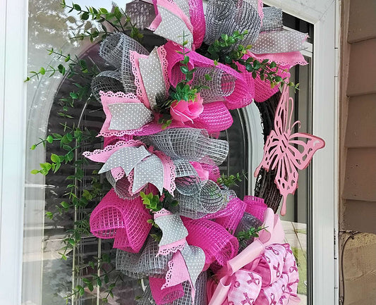 Breast Cancer Awareness Grapevine Wreath
