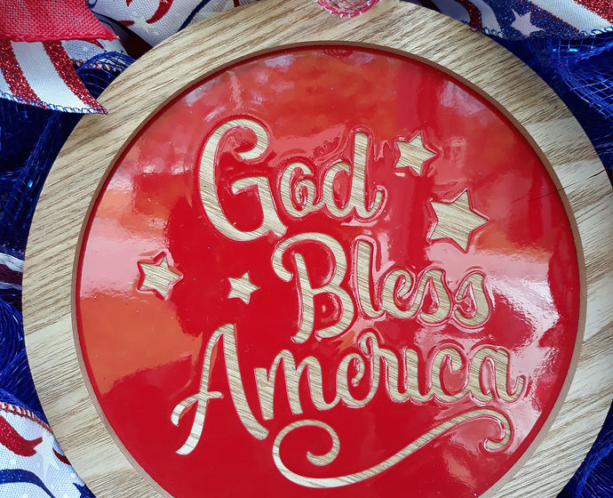Patriotic Red, White and Blue God Bless America Wreath