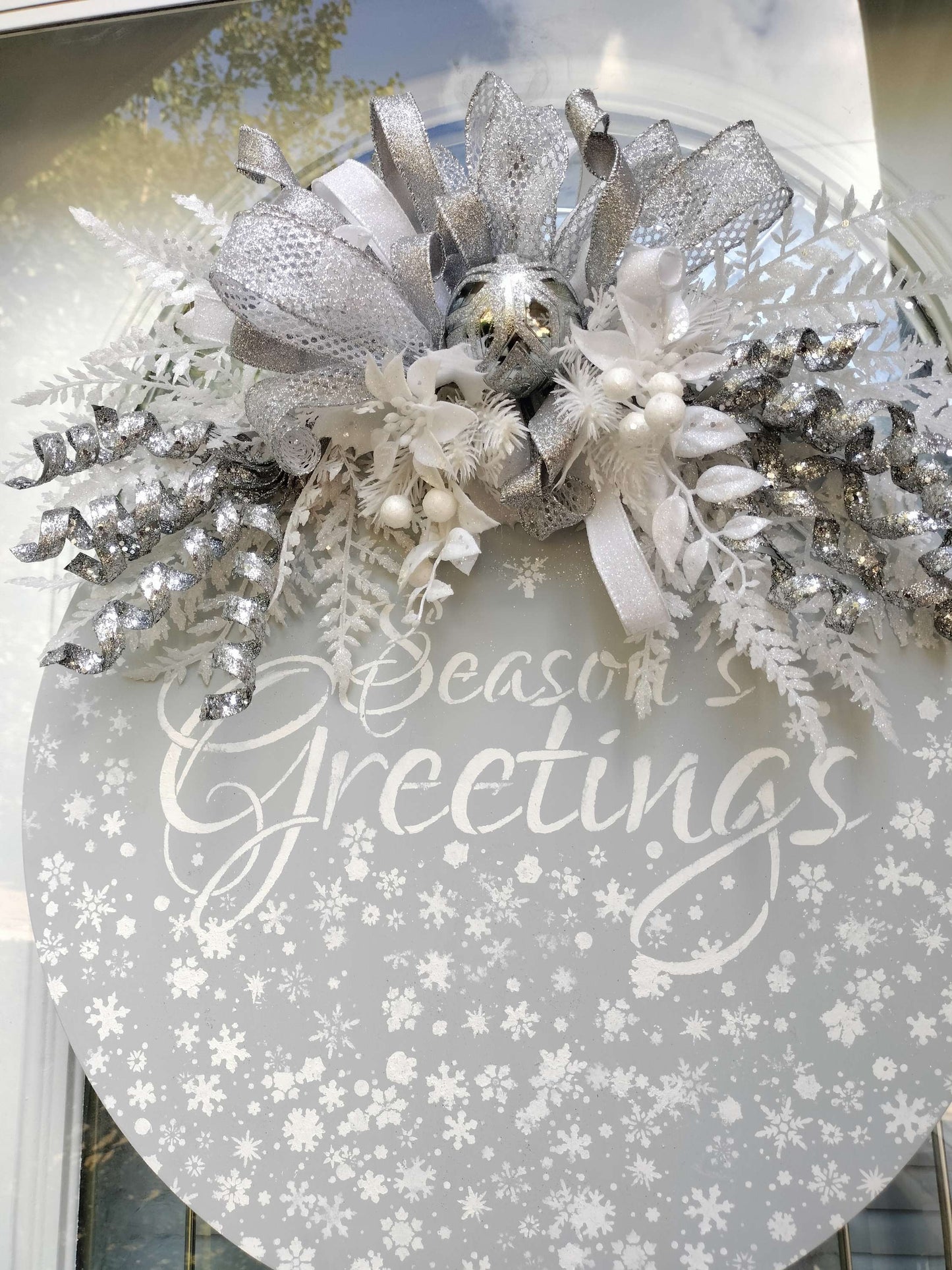 Sliver and White "Season's Greetings" Door Hanger