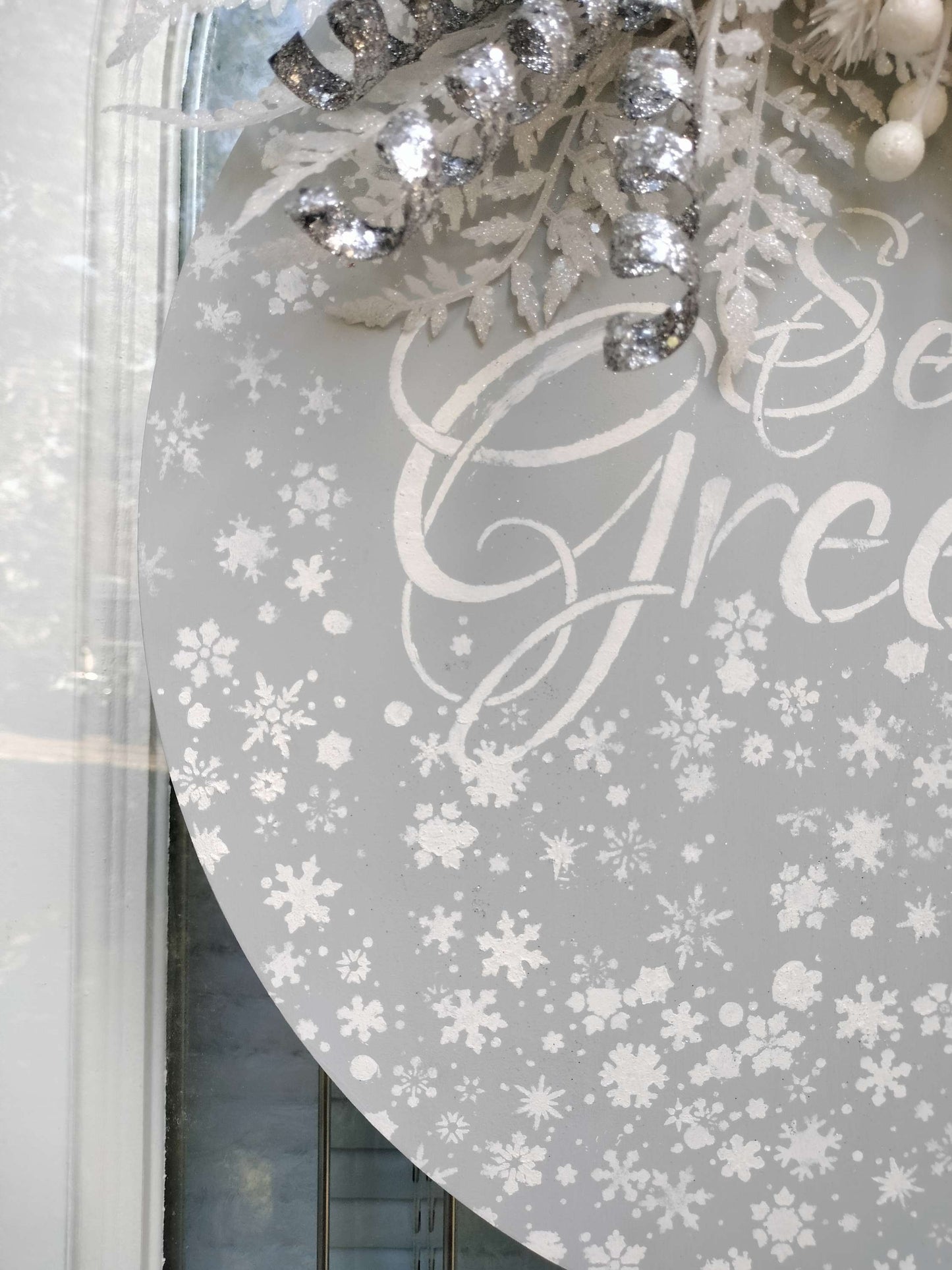 Sliver and White "Season's Greetings" Door Hanger