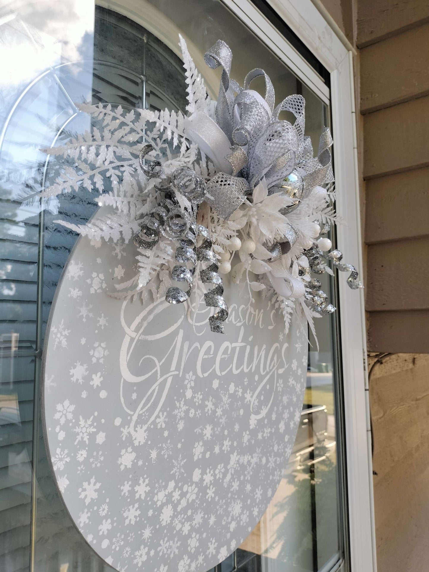 Sliver and White "Season's Greetings" Door Hanger