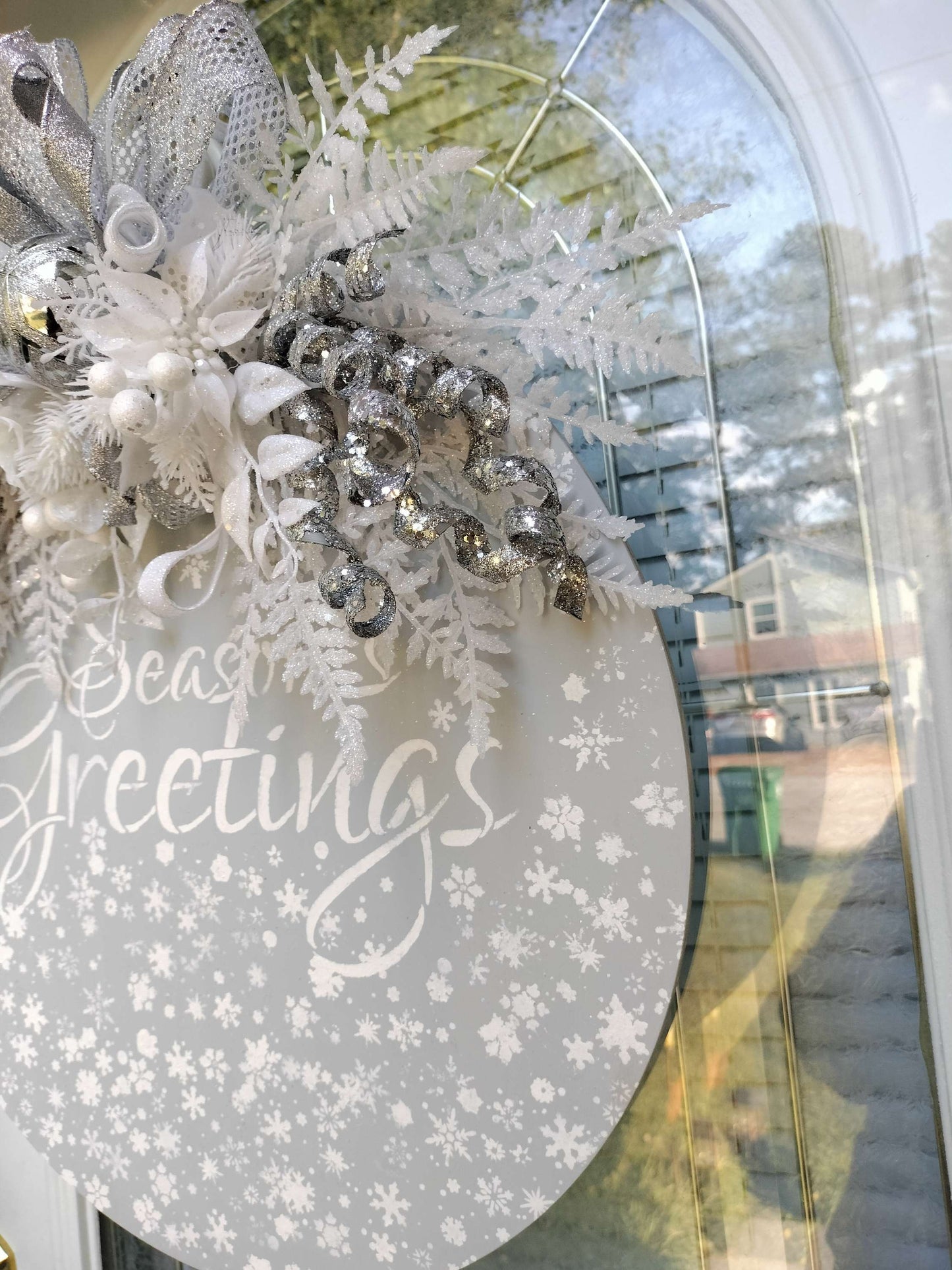 Sliver and White "Season's Greetings" Door Hanger