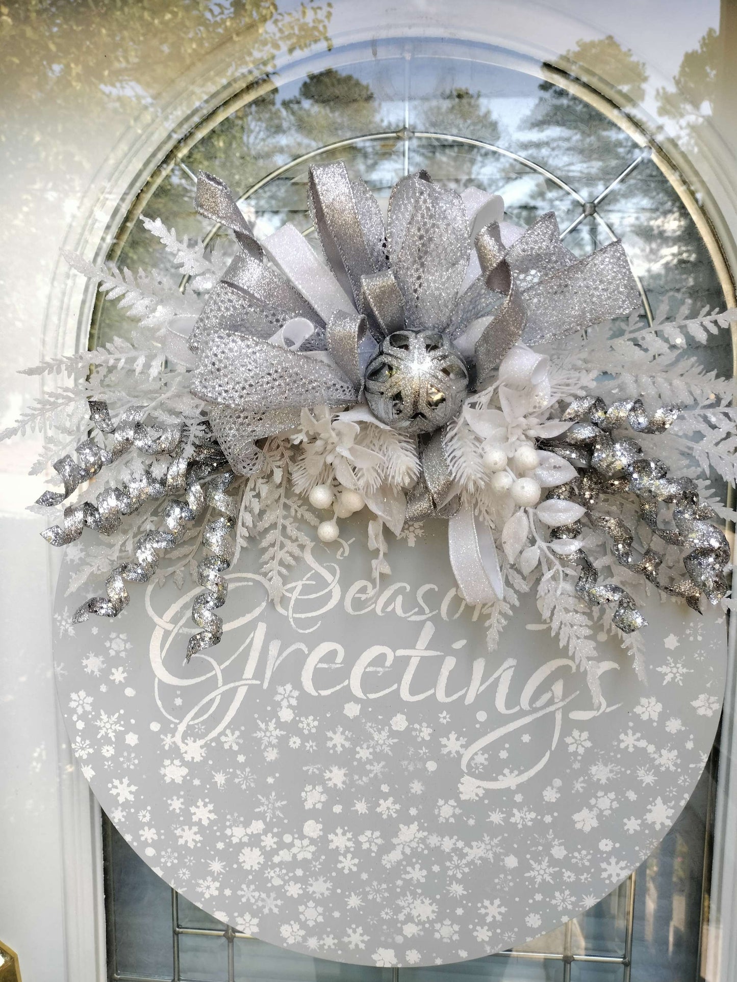 Sliver and White "Season's Greetings" Door Hanger