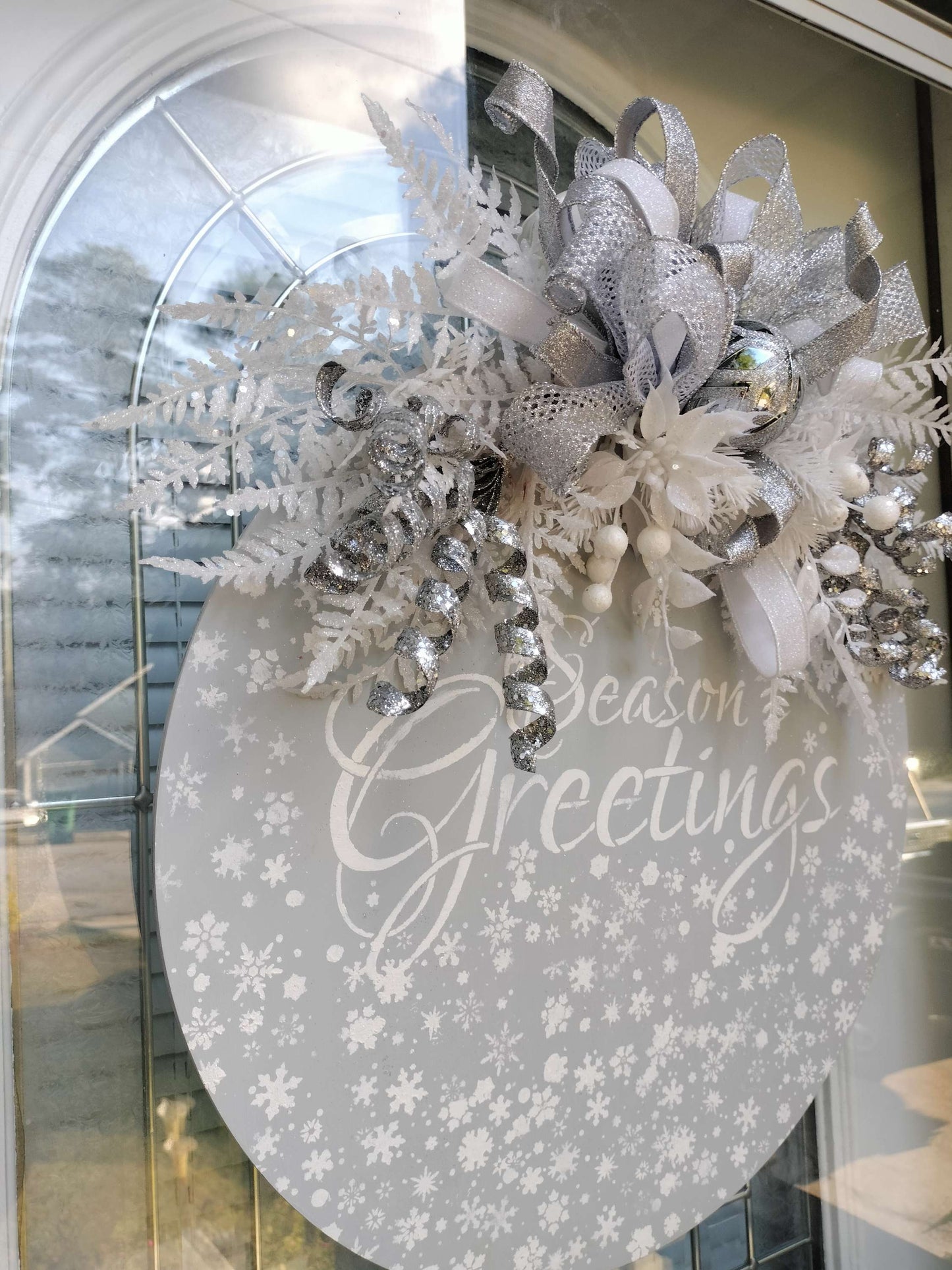 Sliver and White "Season's Greetings" Door Hanger