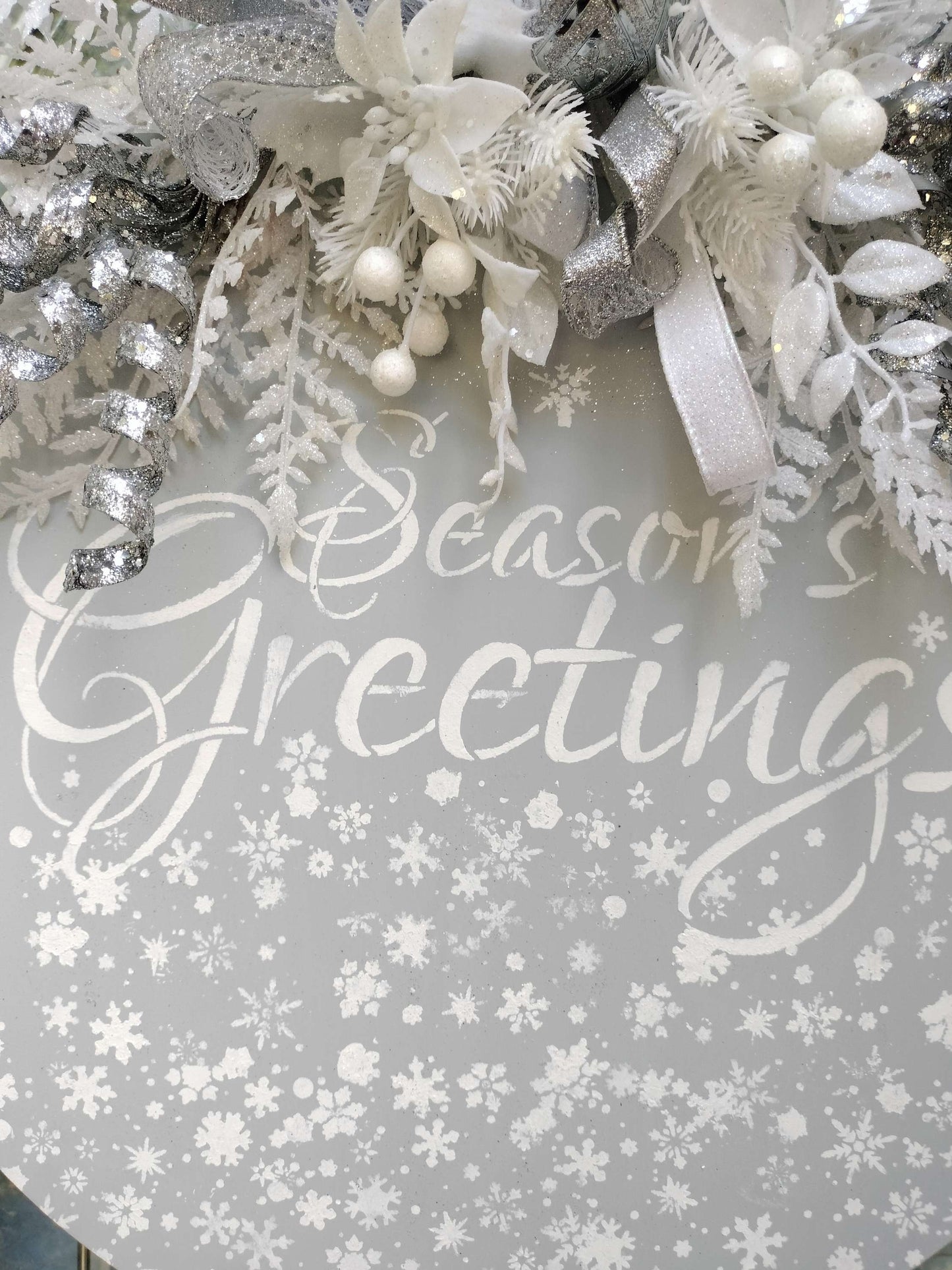 Sliver and White "Season's Greetings" Door Hanger