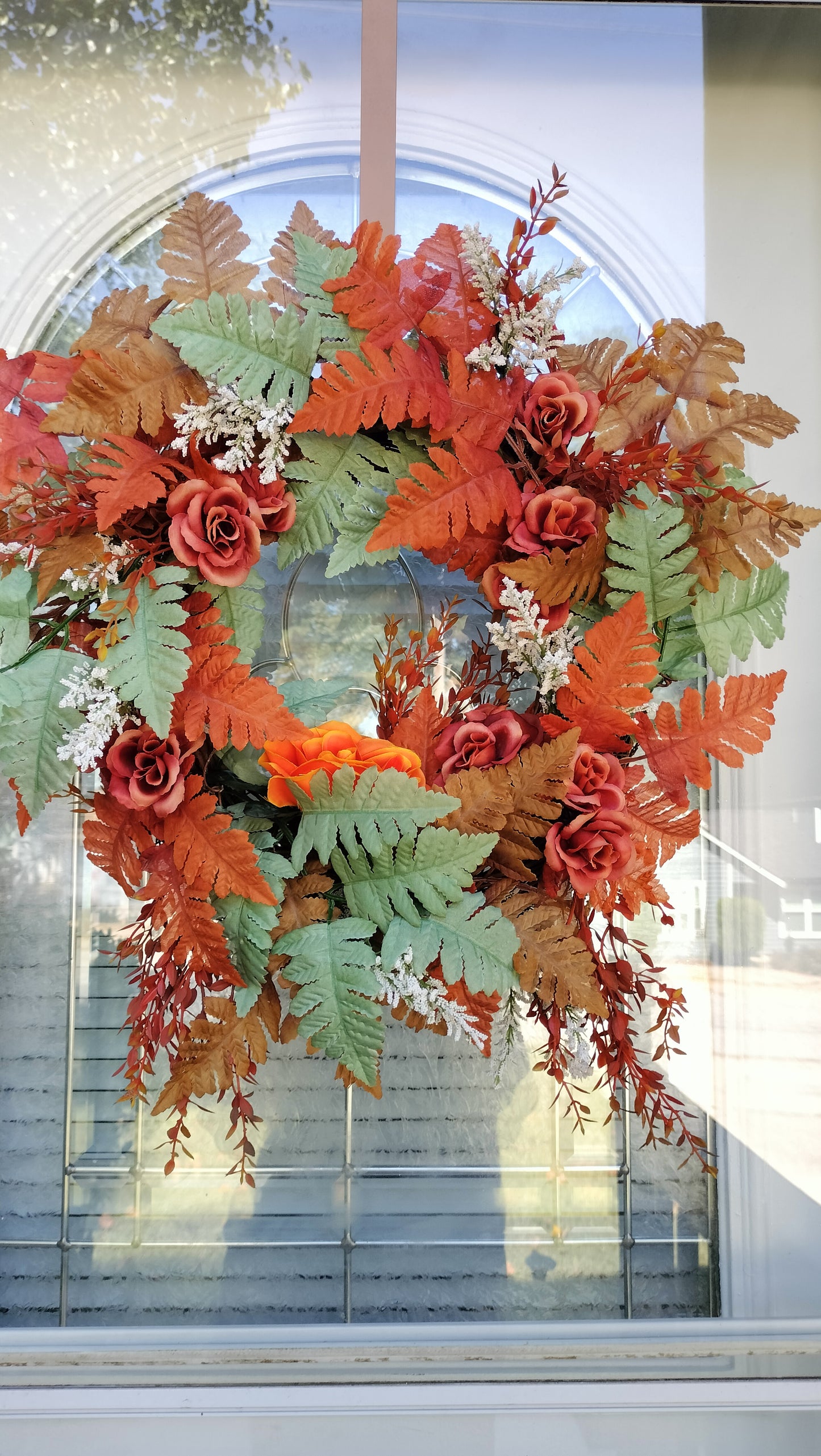 Rustic Autumn Rose & Fern grapevine Wreath (Custom Order Pete)