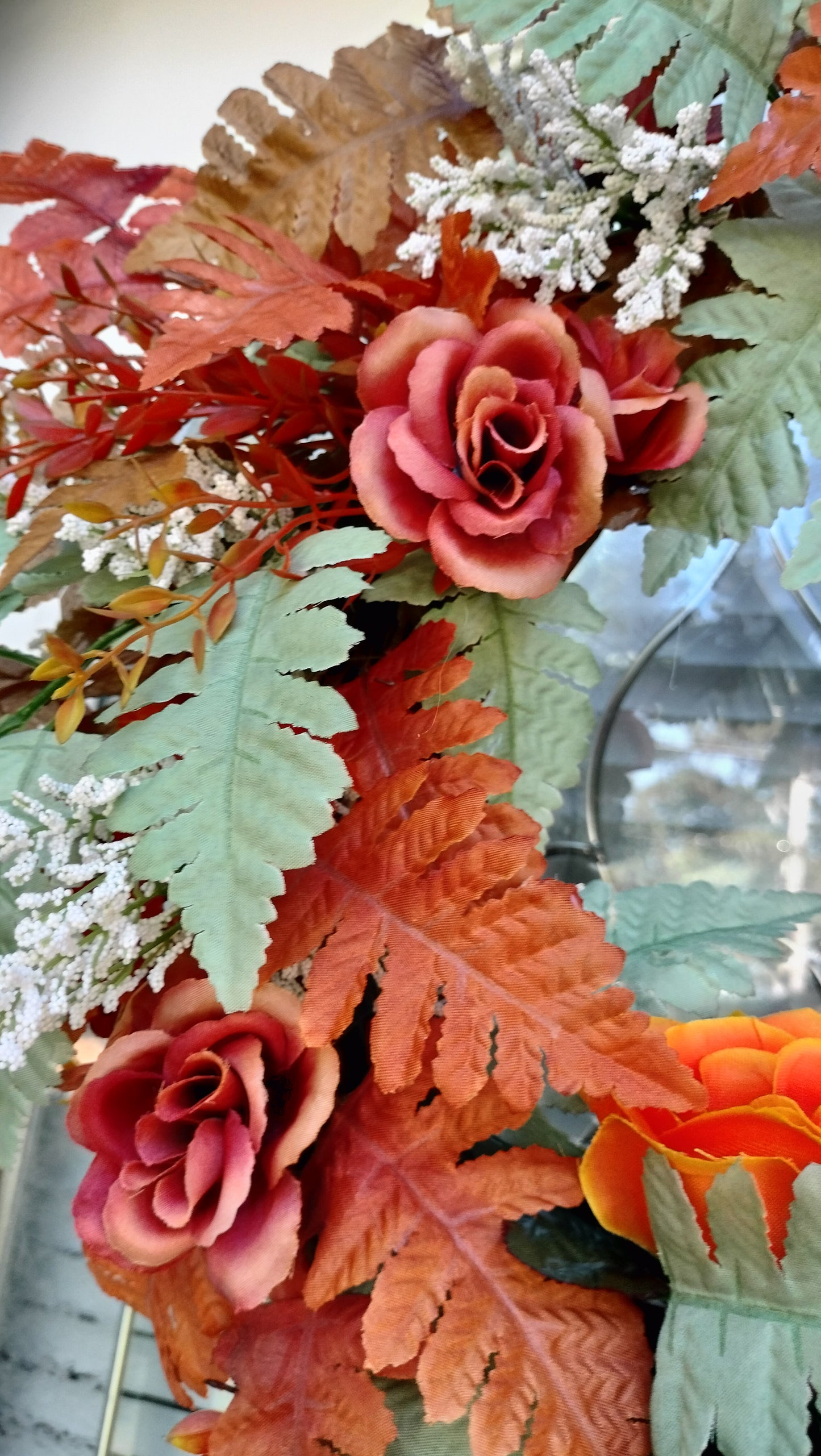 Rustic Autumn Rose & Fern grapevine Wreath (Custom Order Pete)