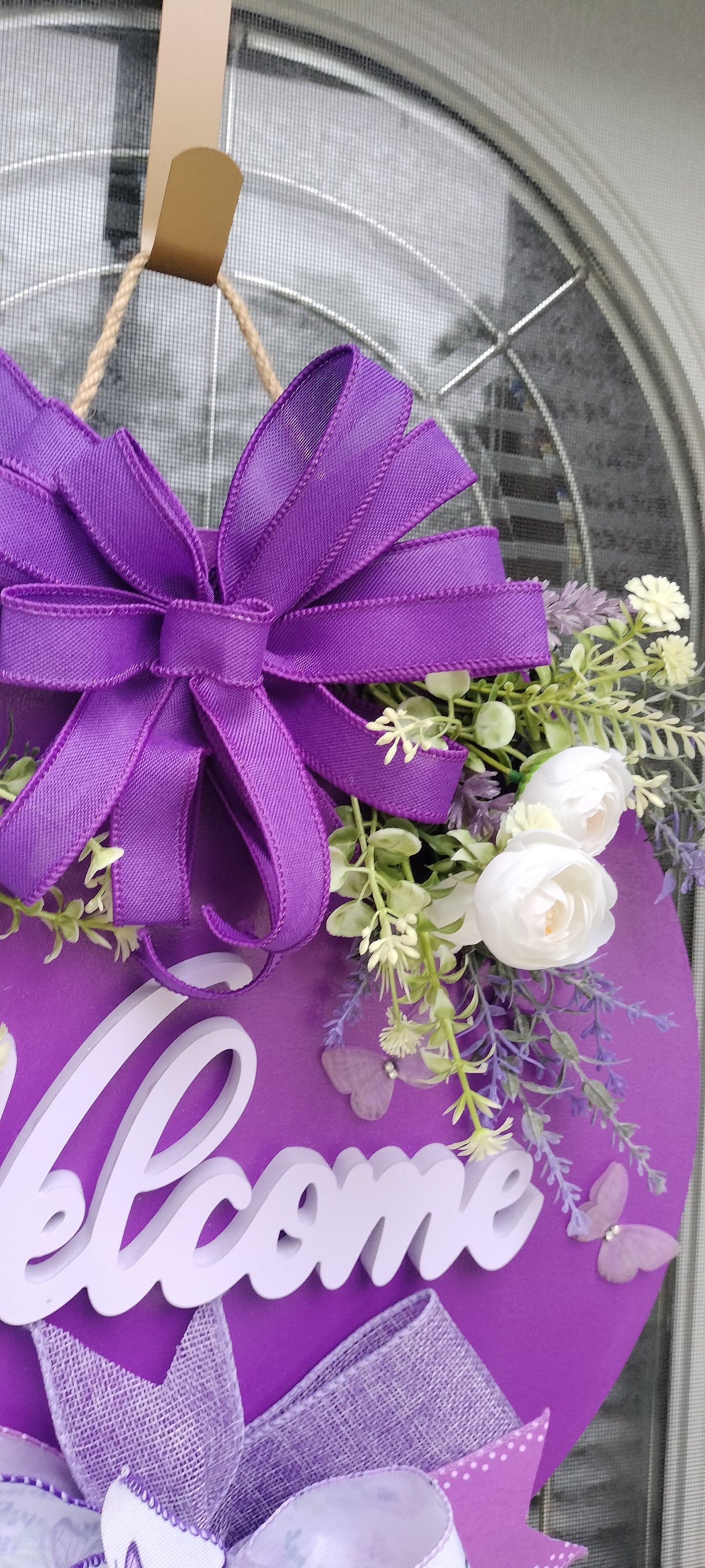 Purple Floral Welcome Door Hanger