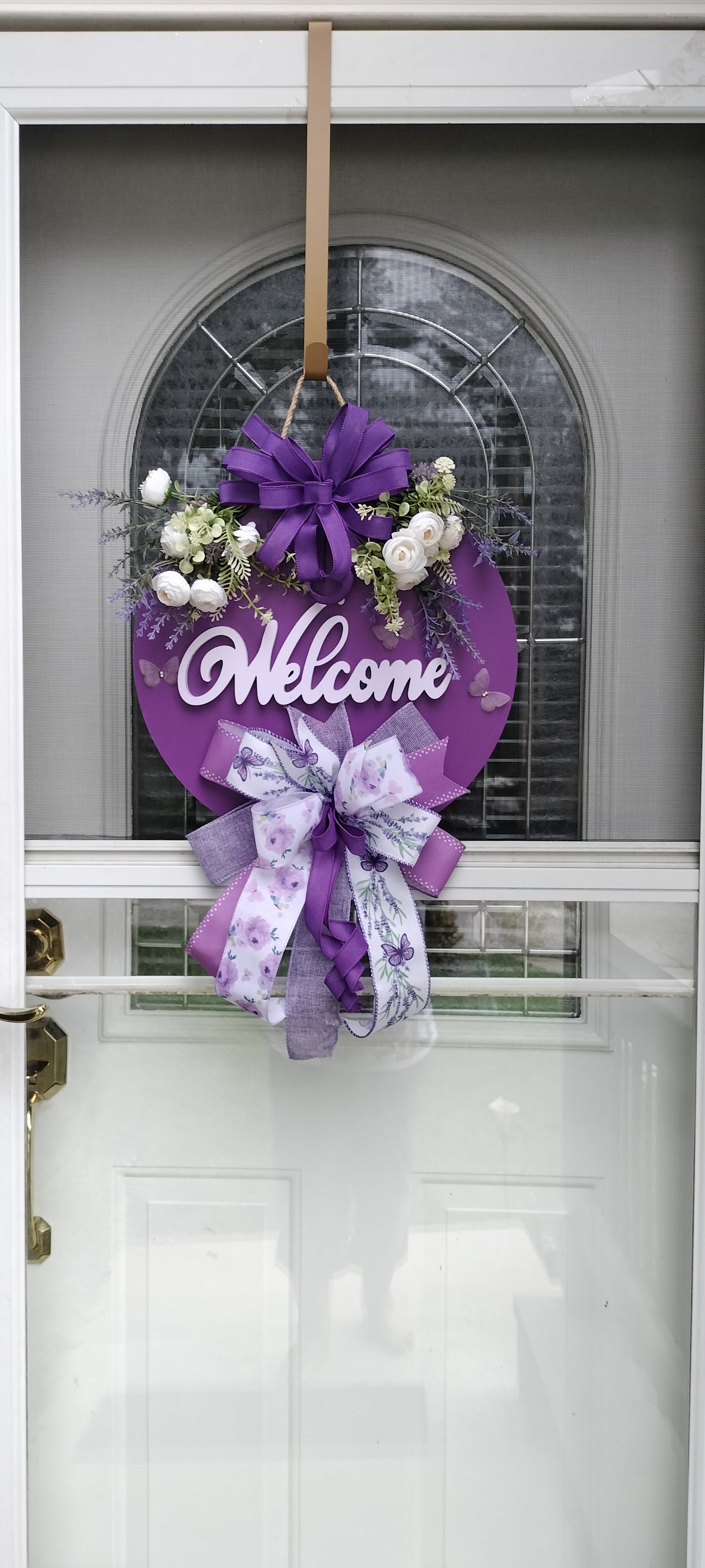 Purple Floral Welcome Door Hanger