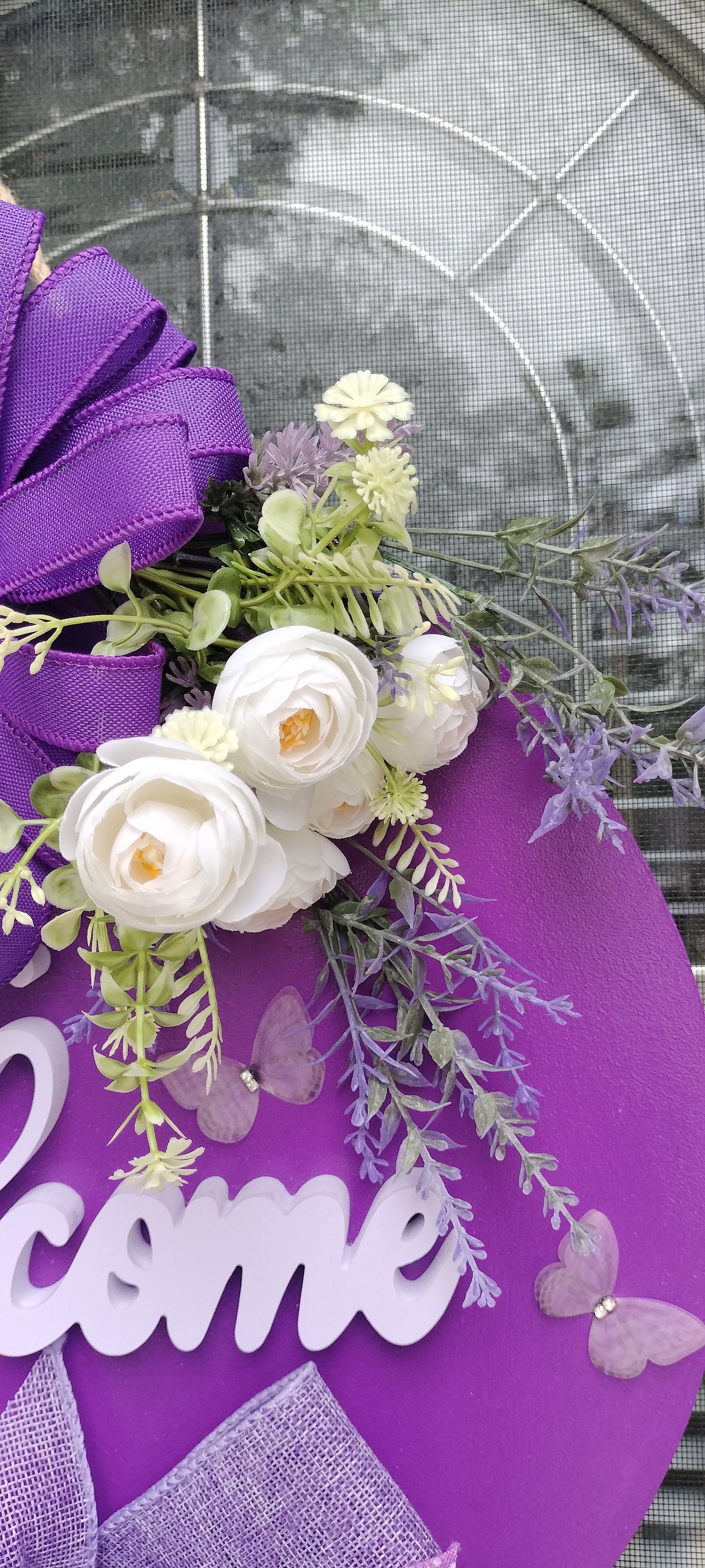 Purple Floral Welcome Door Hanger