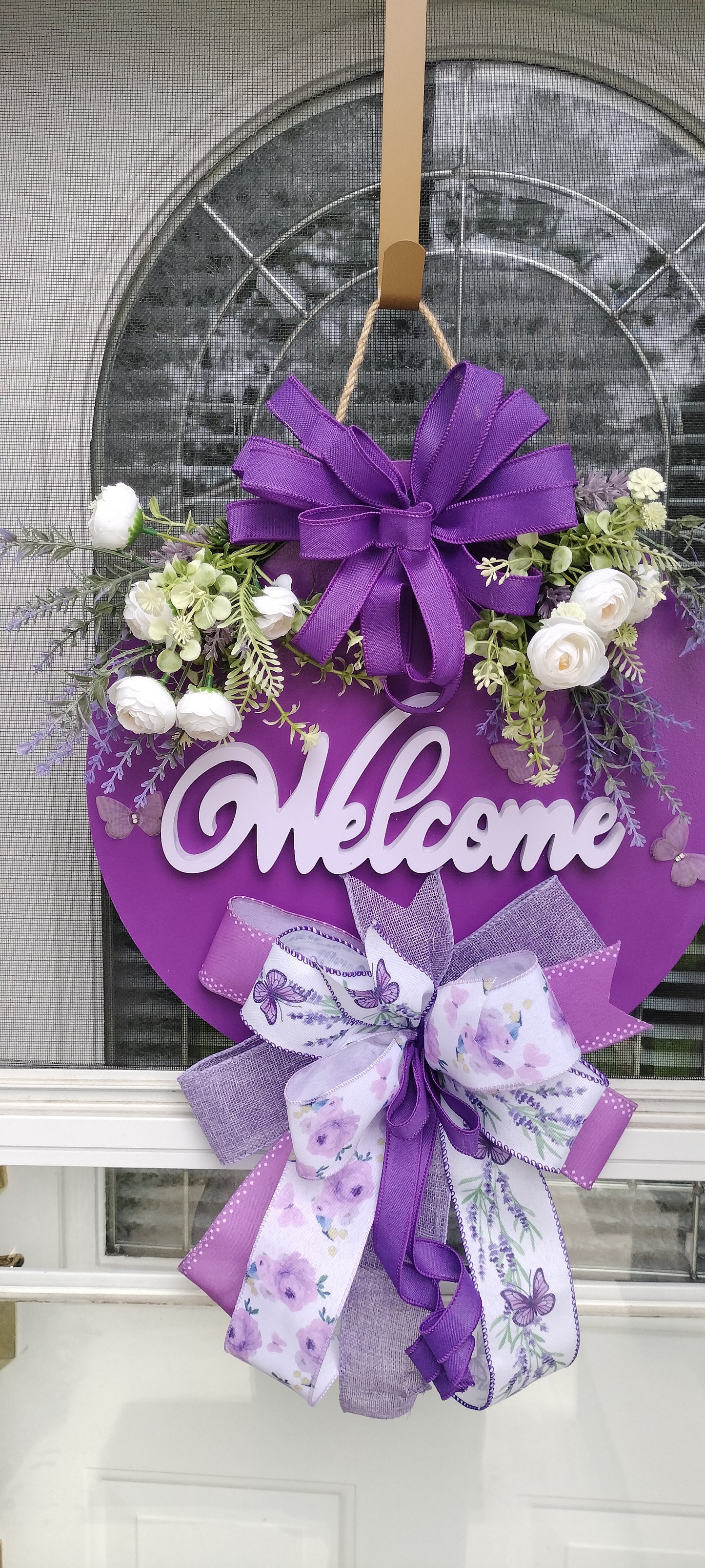 Purple Floral Welcome Door Hanger