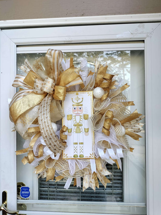 Elegant Gold Nutcracker Christmas Wreath