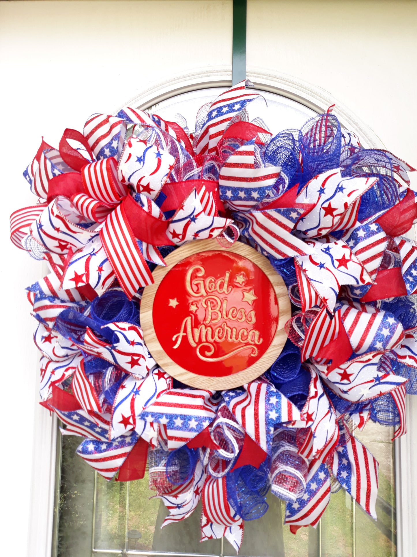Patriotic Red, White and Blue God Bless America Wreath
