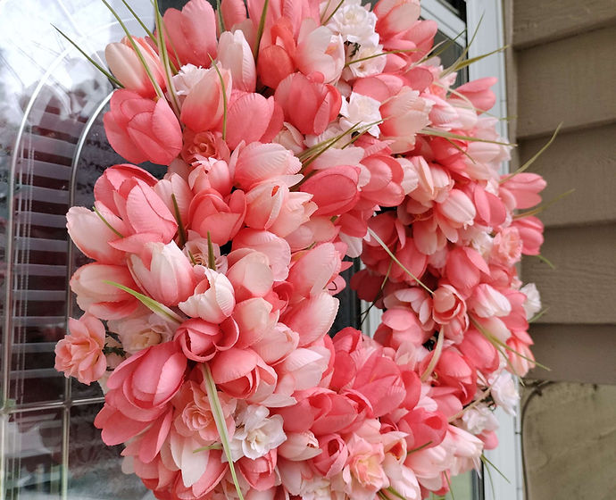 Coral Pink Floral Wreath for Front Door|Spring Blush Flower Wreath|Elegant Everyday Door Decor