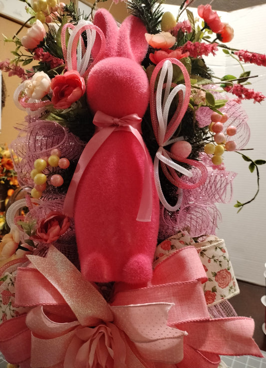 Flocked Pink Bunny Easter Swag