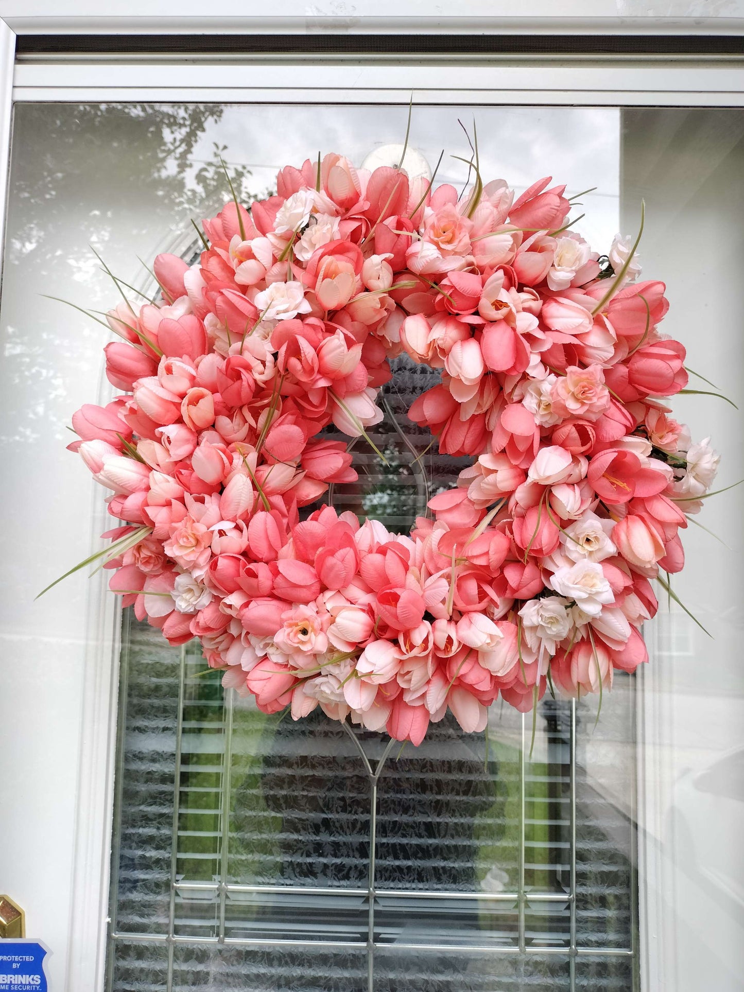 Coral Pink Floral Wreath for Front Door|Spring Blush Flower Wreath|Elegant Everyday Door Decor