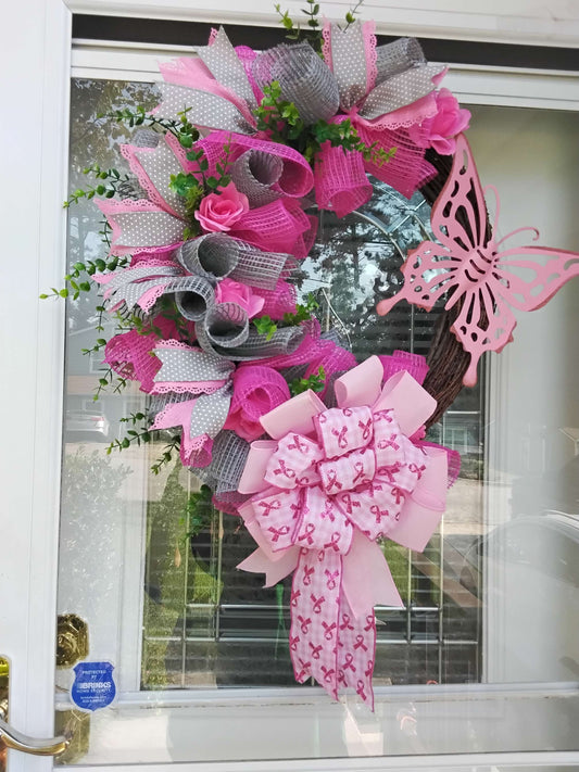 Breast Cancer Awareness Grapevine Wreath