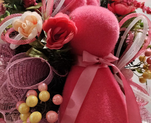 Flocked Pink Bunny Easter Swag