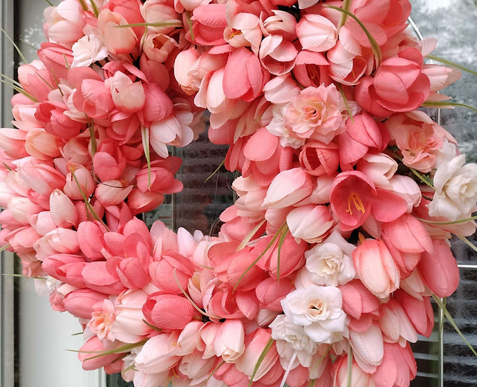 Coral Pink Floral Wreath for Front Door|Spring Blush Flower Wreath|Elegant Everyday Door Decor