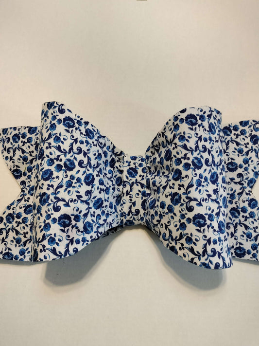 Blue and White Flower Bow