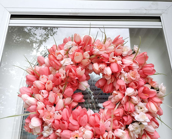 Coral Pink Floral Wreath for Front Door|Spring Blush Flower Wreath|Elegant Everyday Door Decor