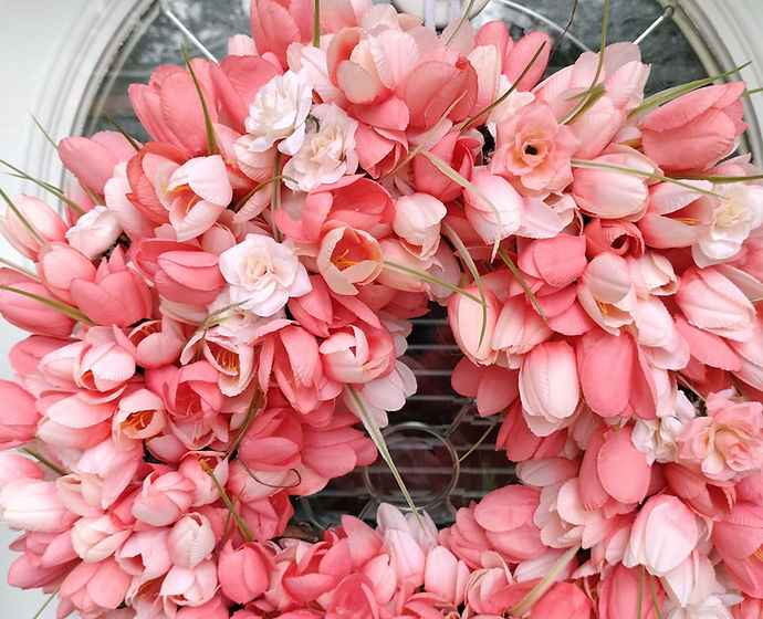 Coral Pink Floral Wreath for Front Door|Spring Blush Flower Wreath|Elegant Everyday Door Decor