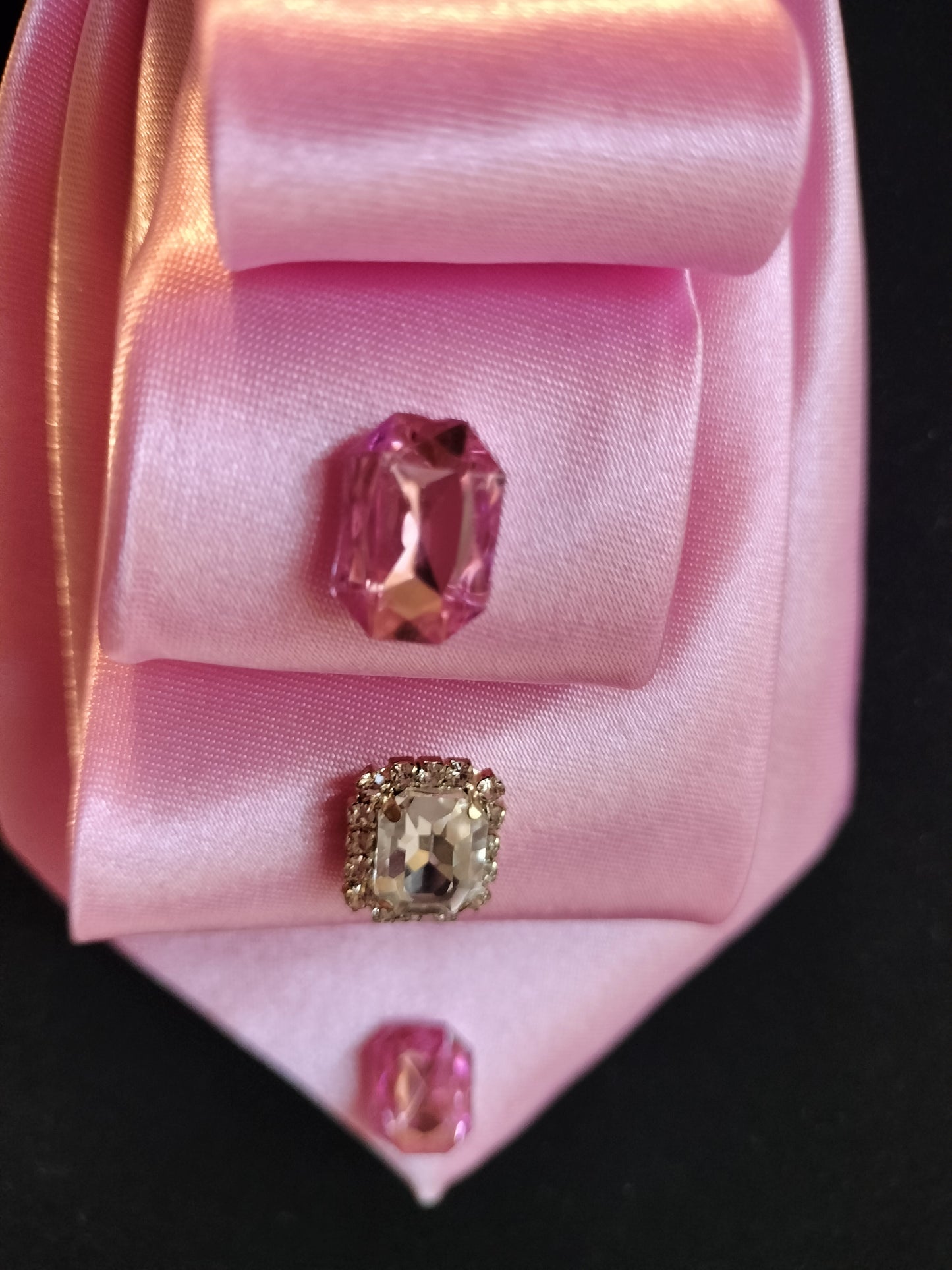 Pink Rhinestone Cap and Tie Set with Pearl Necklace - Breast Cancer Awareness Hat, Bling Women's Statement Fashion Set