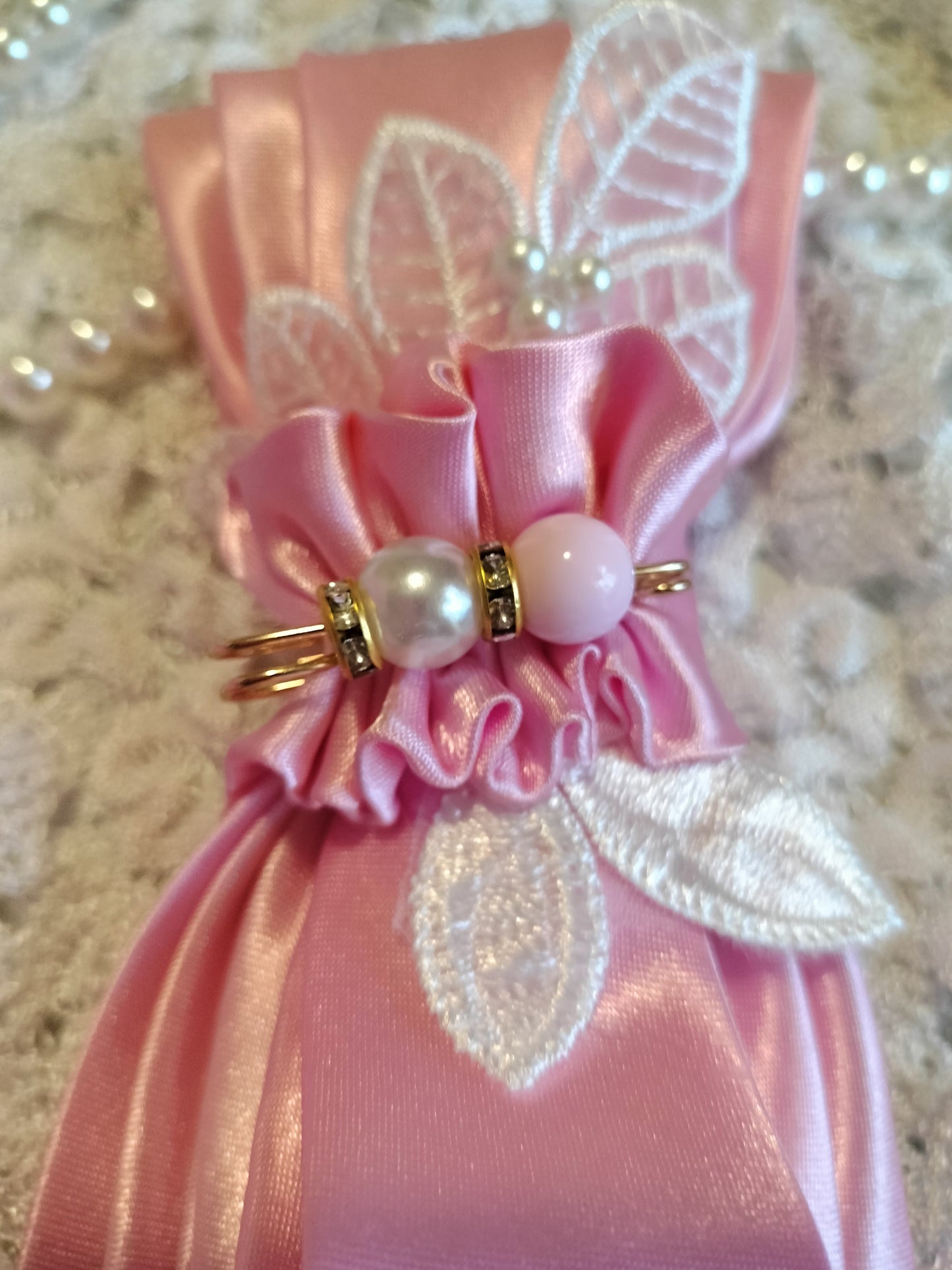 Pink Rhinestone Cap and Tie Set with Pearl Necklace - Breast Cancer Awareness Hat, Bling Women's Statement Fashion Set