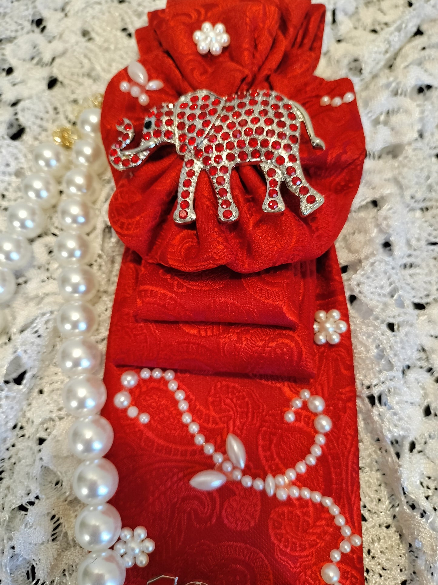 Elegant Red Pearl Cap and Tie Set