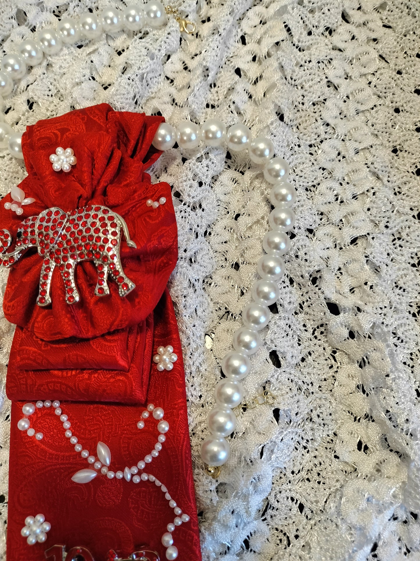 Elegant Red Pearl Cap and Tie Set