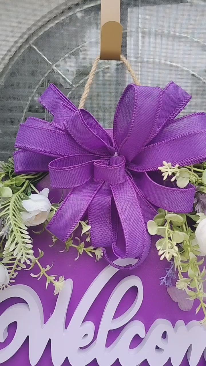 Purple Floral Welcome Door Hanger