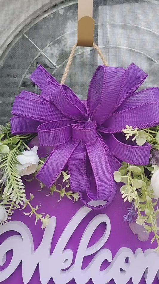 Purple Floral Welcome Door Hanger