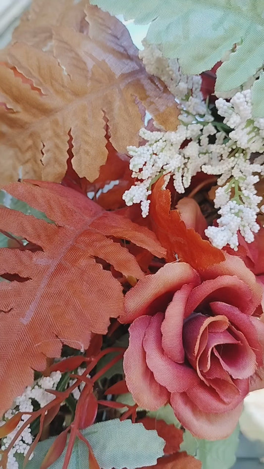 Rustic Autumn Rose & Fern grapevine Wreath (Custom Order Pete)