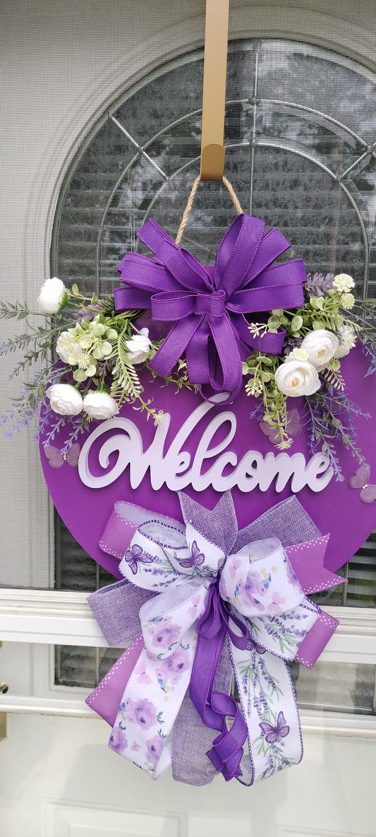 Purple Floral Welcome Door Hanger
